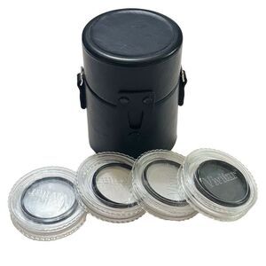 Lot of 4 Vivitar 55mm lens filters in case - Polarizer, Cross Screen, UV-Haze,